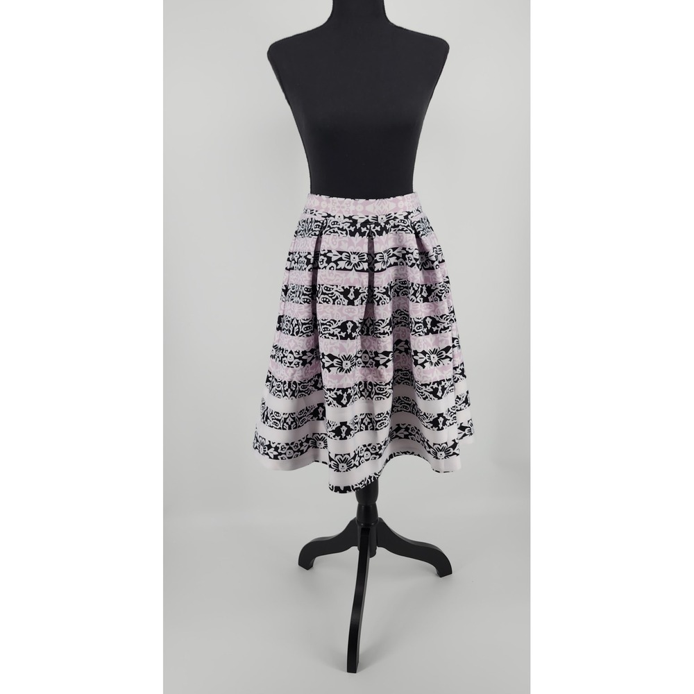 EST. 1946 Womens Floral Stripe Pleated A-Line Skirt Lavender Black White Small